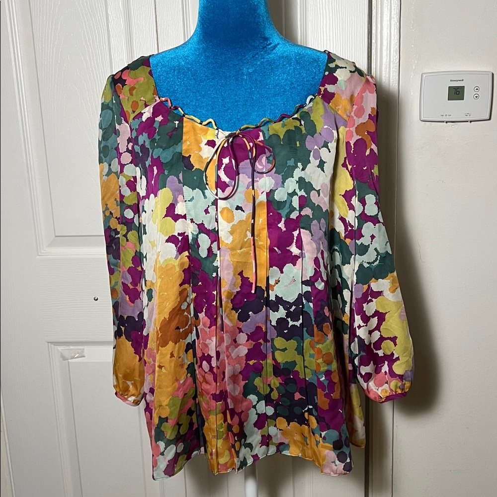 Anthropologie Leifsdottir Silk Multicolor Floral Blouse Women’s 6 - Picture 2 of 7
